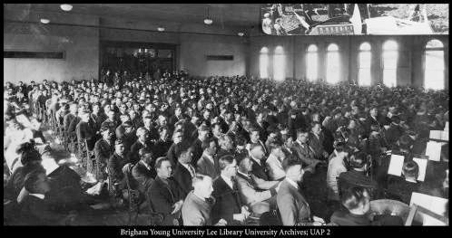 1920s era BYU devotional assembly held in College Hall
