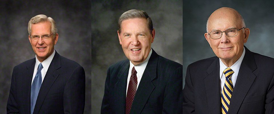 Portraits of D. Todd Christofferson, Jeffrey R. Holland, and Dallin H. Oaks