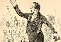 Sketch of Joseph Smith preaching to a group of Native Americans.