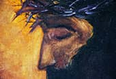 Close up image of Jesus Christ wearing a crown of thorns
