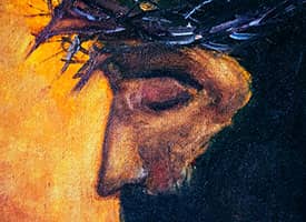 Close up image of Jesus Christ wearing a crown of thorns