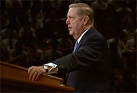 Jeffrey R. Holland addresses students in the BYU Marriott Center