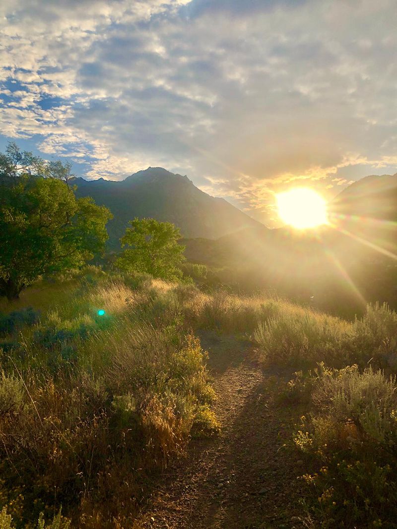 Sunrise shining through the mountains