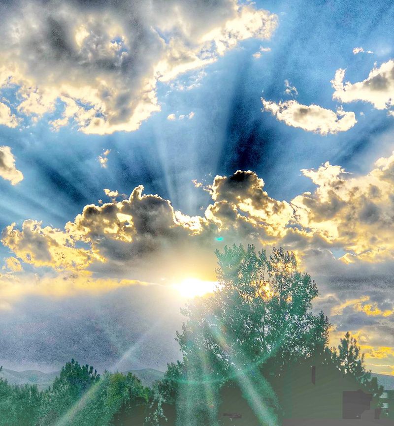 Sun rays shining through clouds and trees